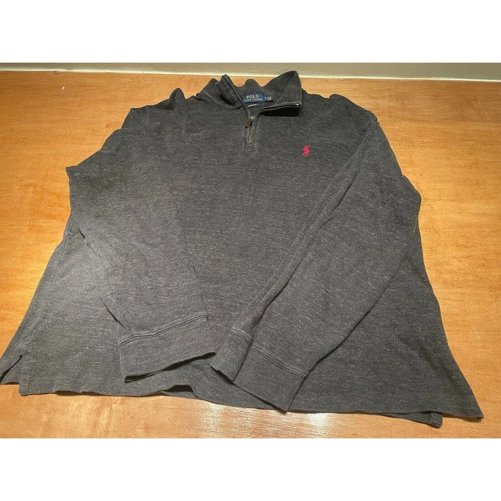 Ralph Lauren Polo Sweater Mens Large Gray Quarter Zip Estate Rib Pony Sweatshirt